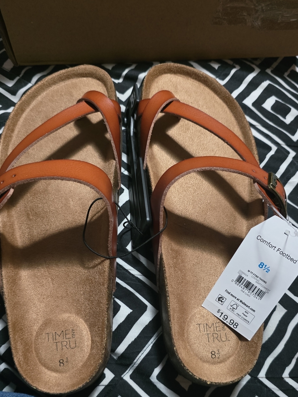 Time and Tru Women's Brown Double-Strap Buckle Slide Sandals